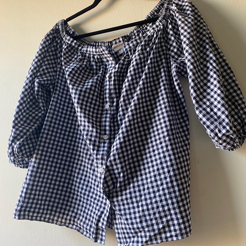 MERONA Black and white gingham off shoulder top